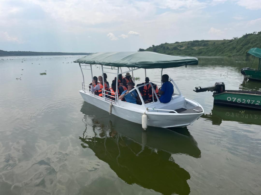 Kazinga Channel boat safari with tourists